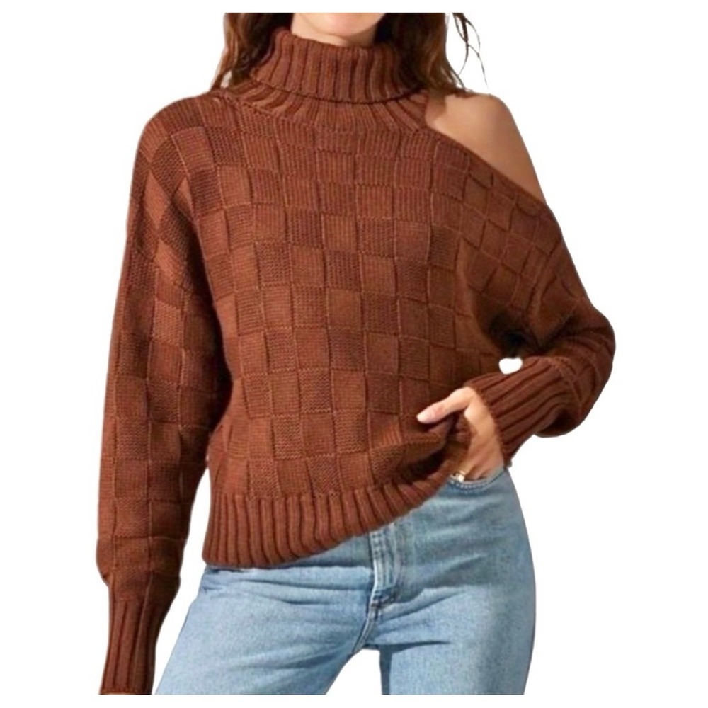 Anthropologie ASTR The Label Brown Cutout Turtleneck Sweater Women's M